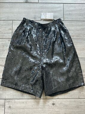 Moda International Black Sequin Shorts Size S Party Holiday Glam